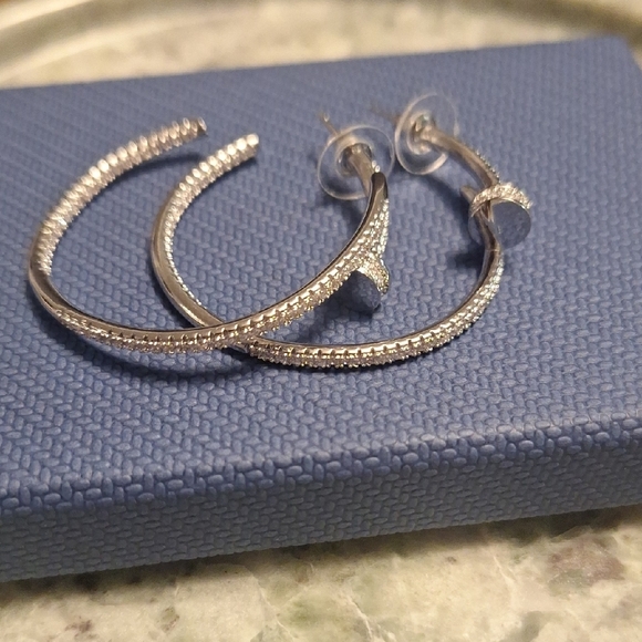 Silver Earrings Trendy Chunky Hoops - Picture 4 of 5